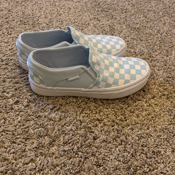 LIGHT BLUE CHECKERED VANS SLIP ONS - Picture 3 of 4